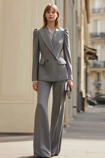 Grey Peak Lapel Long Sleeves 2 Pieces Women Formal Suits